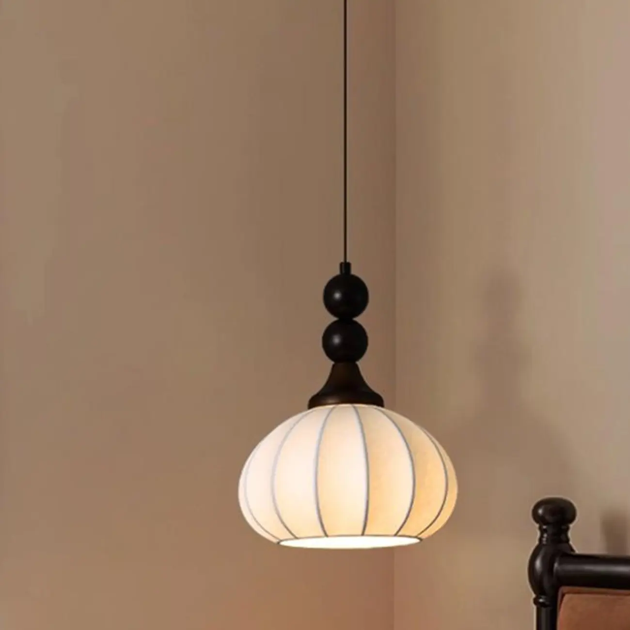 Modern Wood White Silk Dome Pendant Light | homeyfad