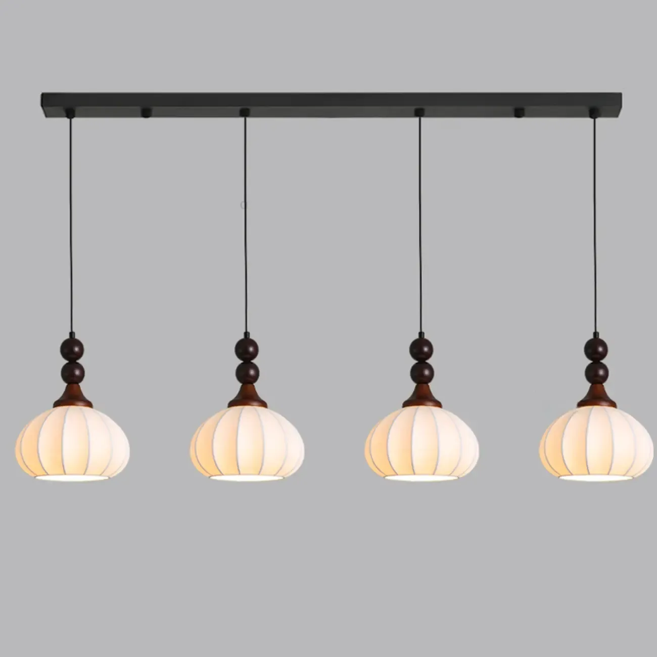 Modern Wood White Silk Dome Pendant Light