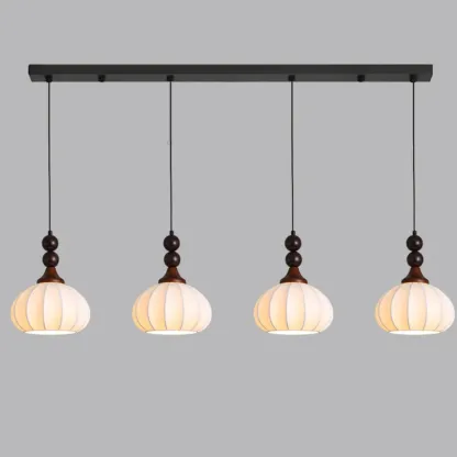 Modern Wood White Silk Dome Pendant Light