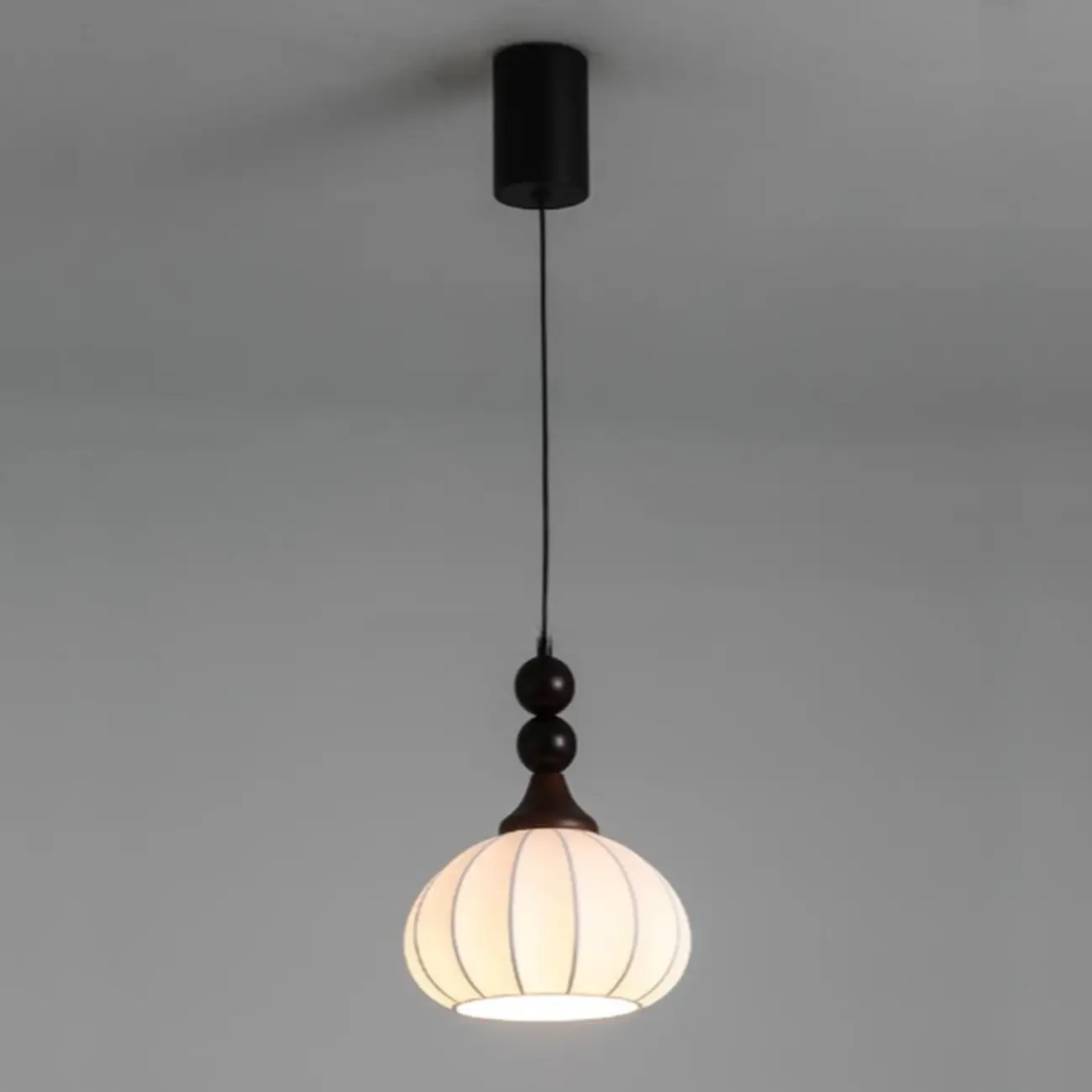 Modern Wood White Silk Dome Pendant Light | homeyfad