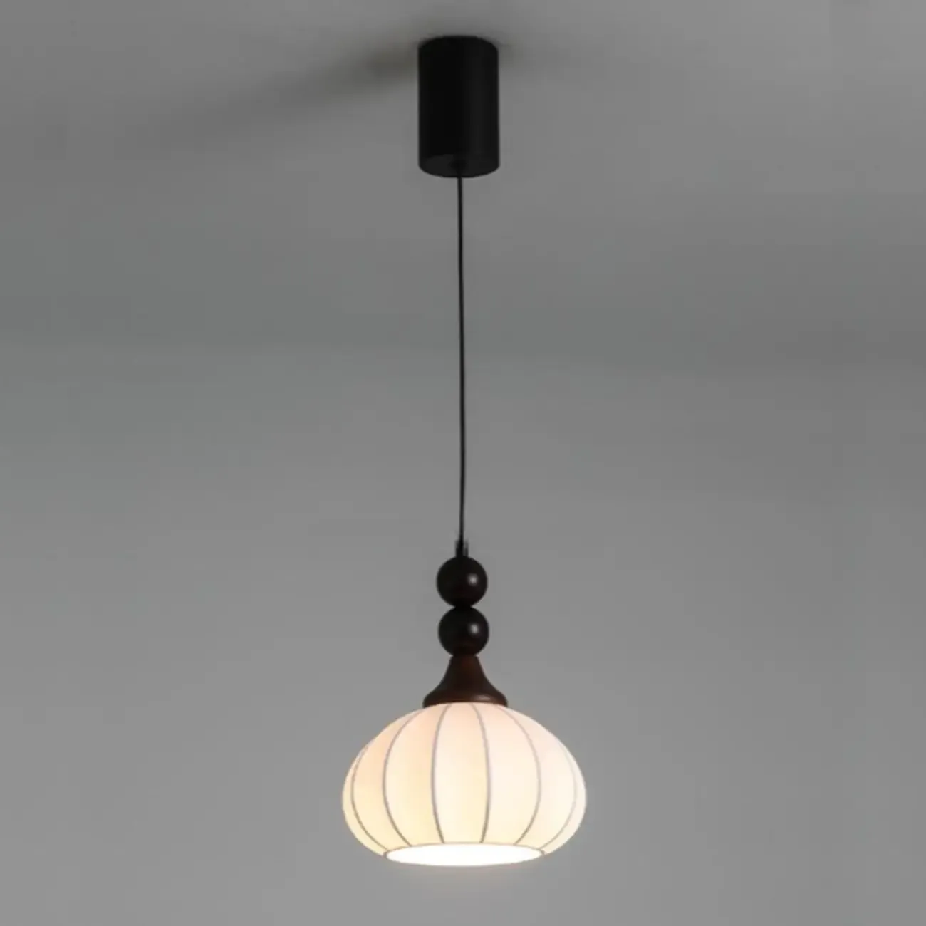 Modern Wood White Silk Dome Pendant Light