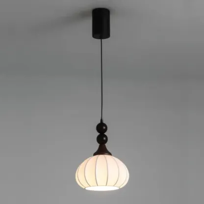 Modern Wood White Silk Dome Pendant Light