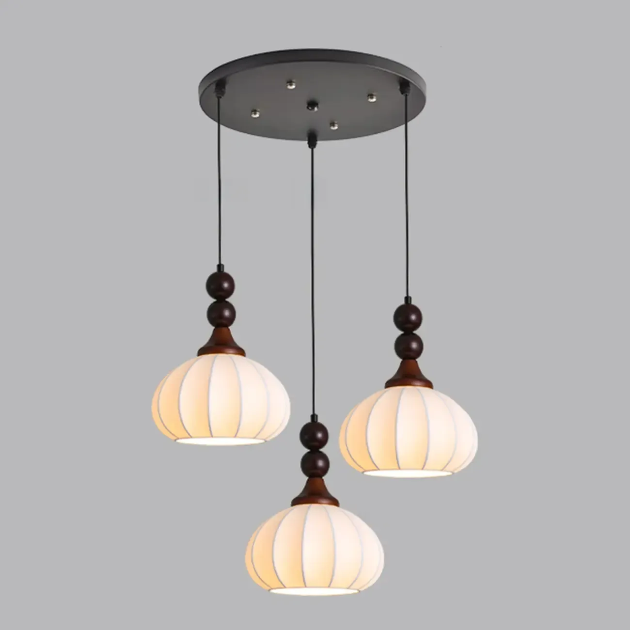 Modern Wood White Silk Dome Pendant Light