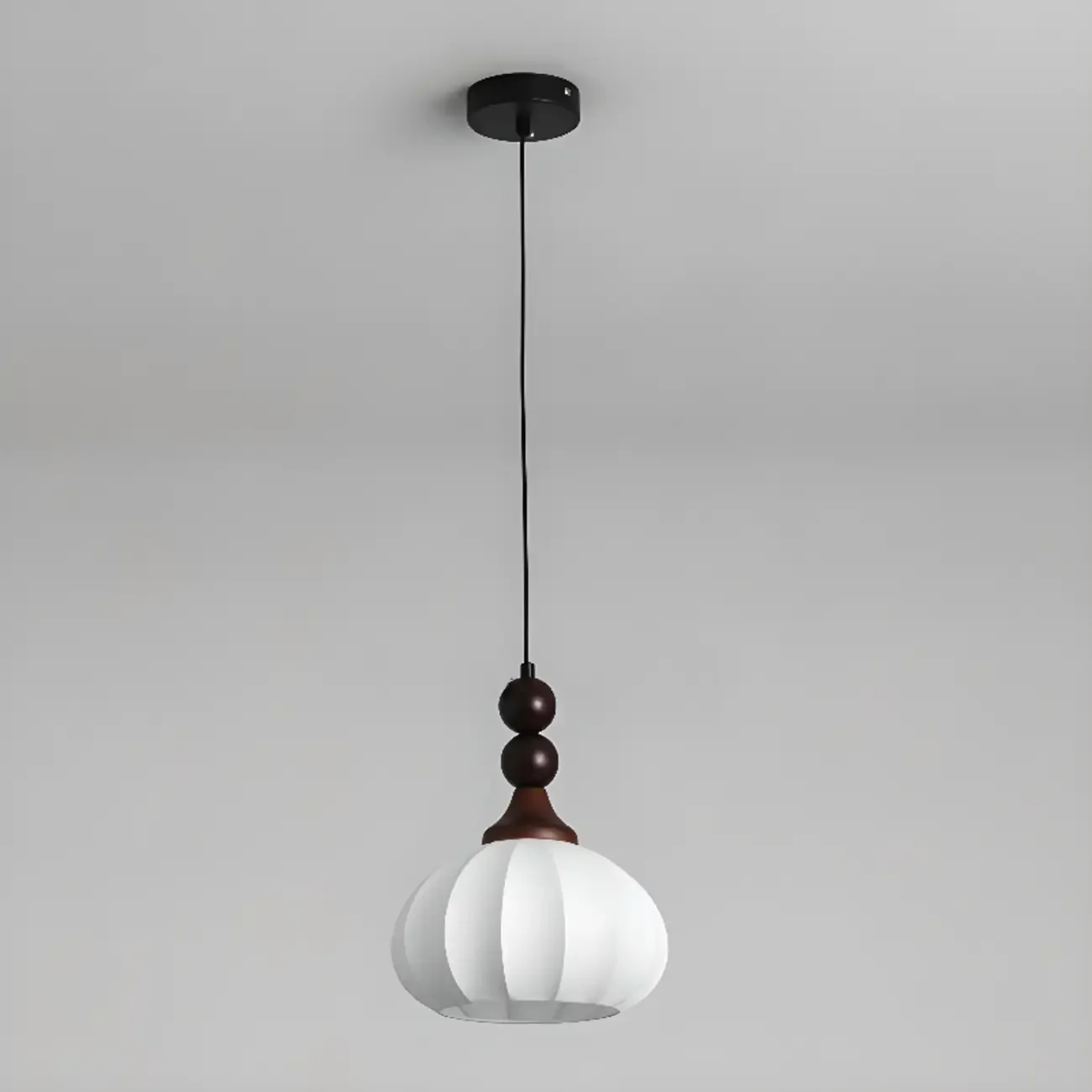 Modern Wood White Silk Dome Pendant Light