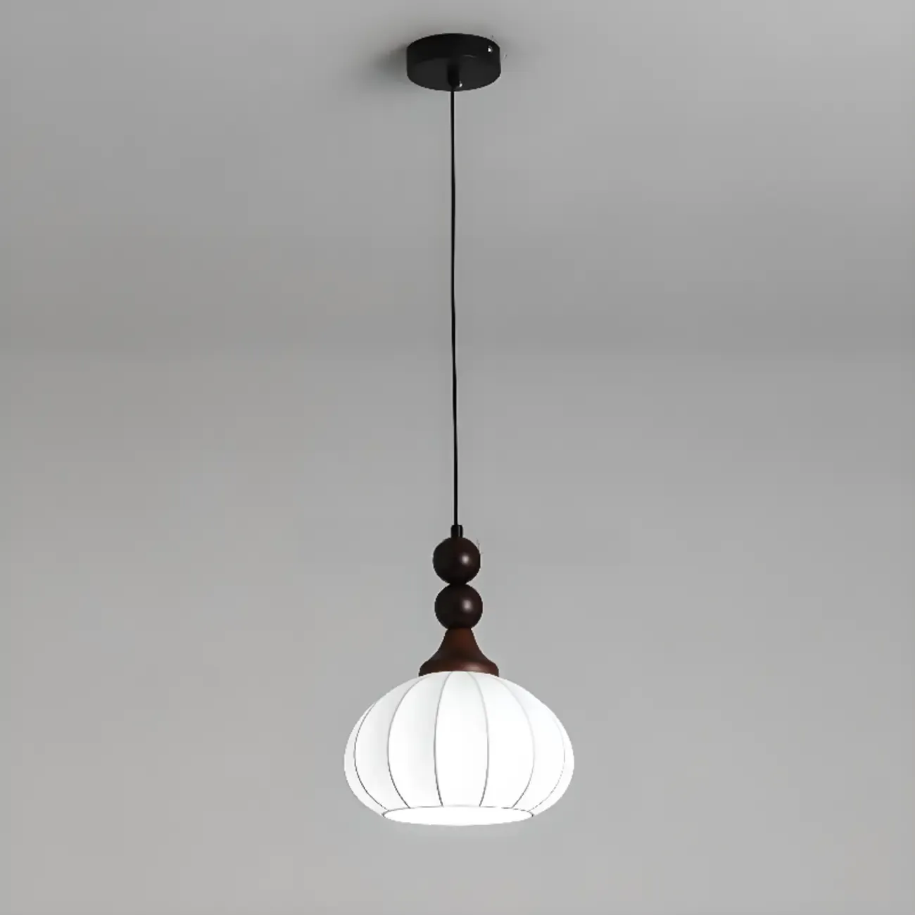 Modern Wood White Silk Dome Pendant Light