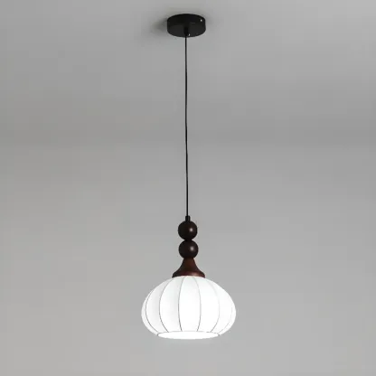 Modern Wood White Silk Dome Pendant Light