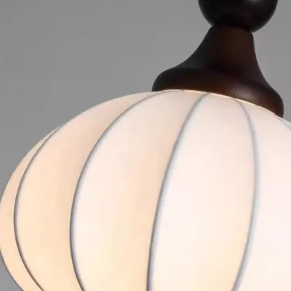 Modern Wood White Silk Dome Pendant Light