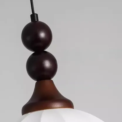Modern Wood White Silk Dome Pendant Light