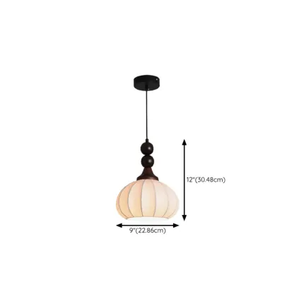 Modern Wood White Silk Dome Pendant Light
