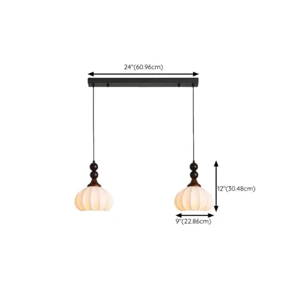 Modern Wood White Silk Dome Pendant Light