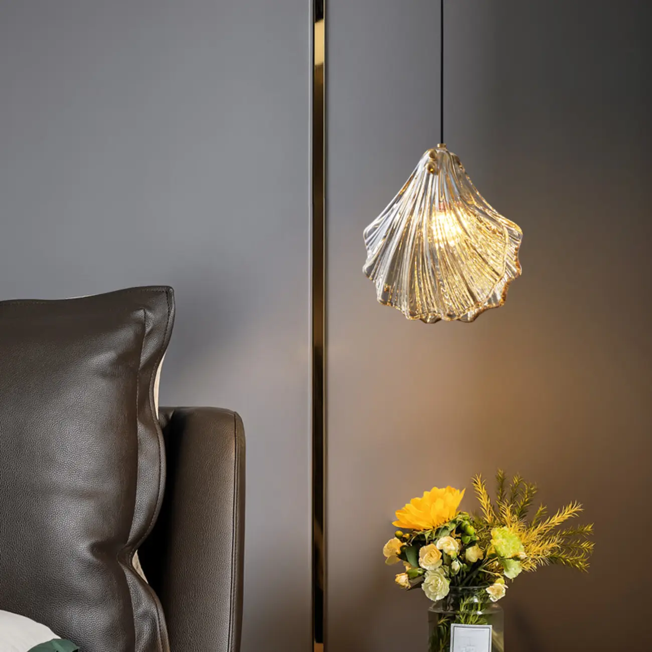 Modern Gold Clear Glass Shell Pendant Light | homeyfad