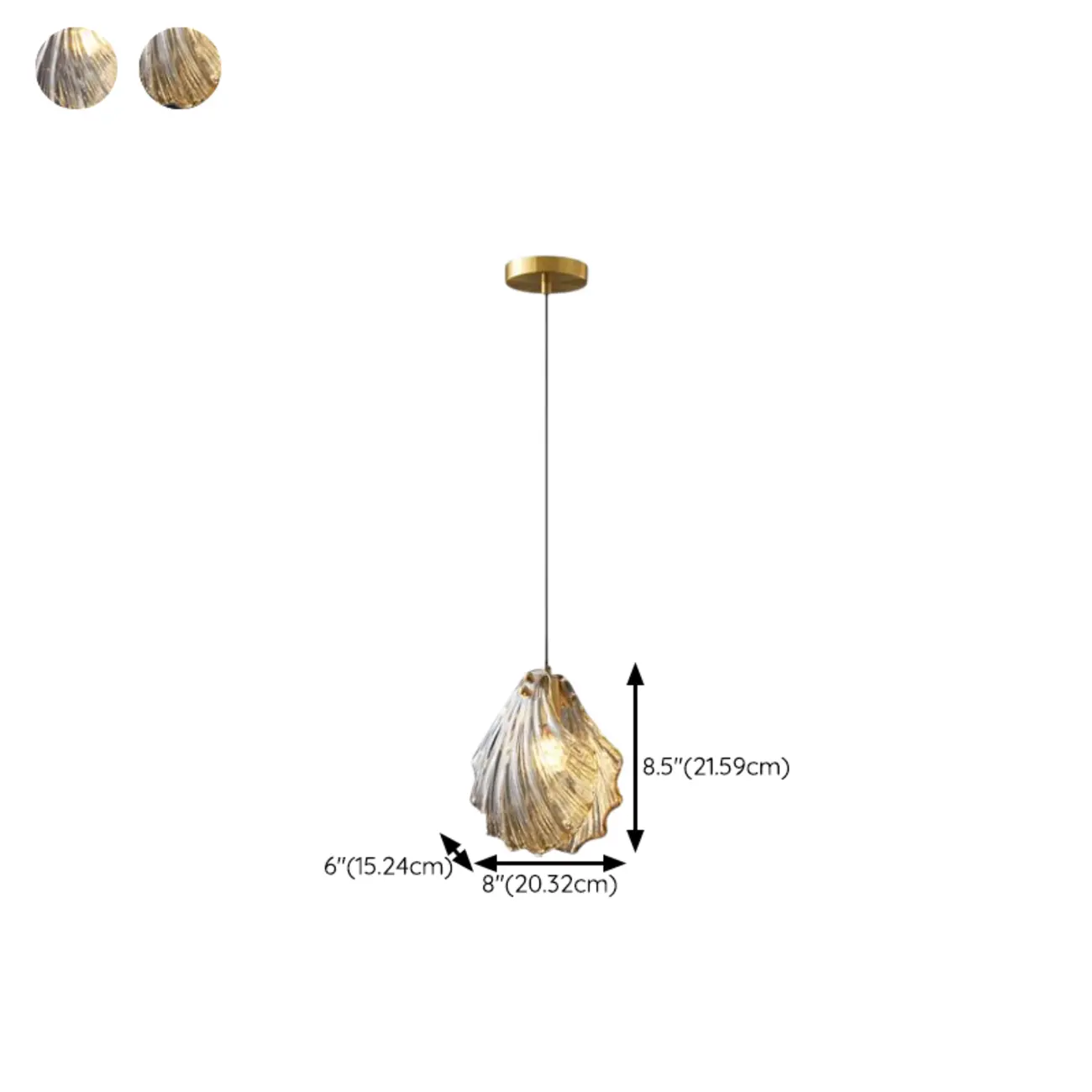 Modern Gold Glass Pendant Light Adjustable Length for Bedroom #size