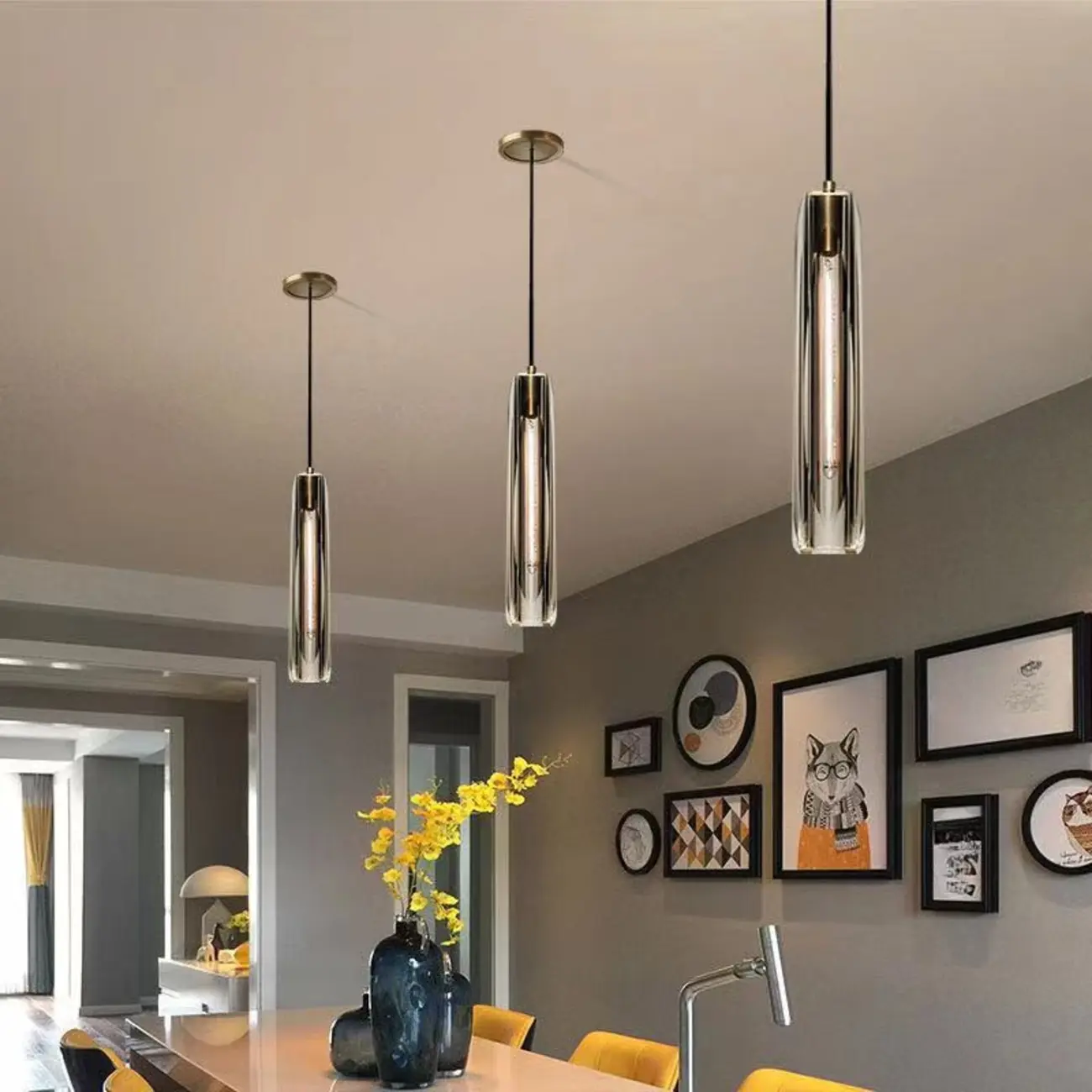 Modern Cylinder Crystal Pendant Light LED for Kitchen Dining Image - 1 | homeyfad