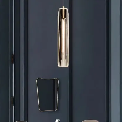 Modern Cylinder Crystal Pendant Light LED for Kitchen Dining Image - 2