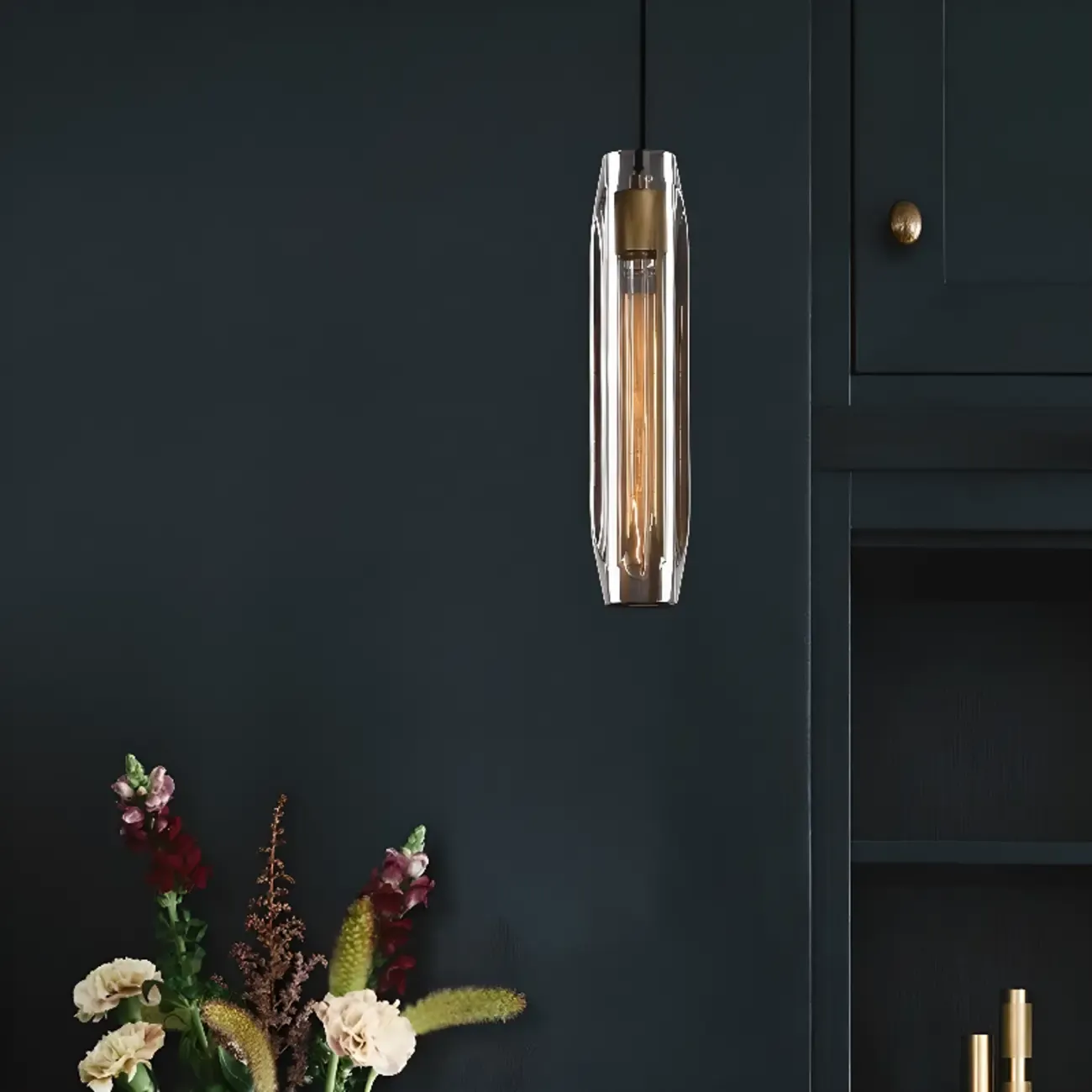 Modern Cylinder Crystal Pendant Light LED for Kitchen Dining Image - 3