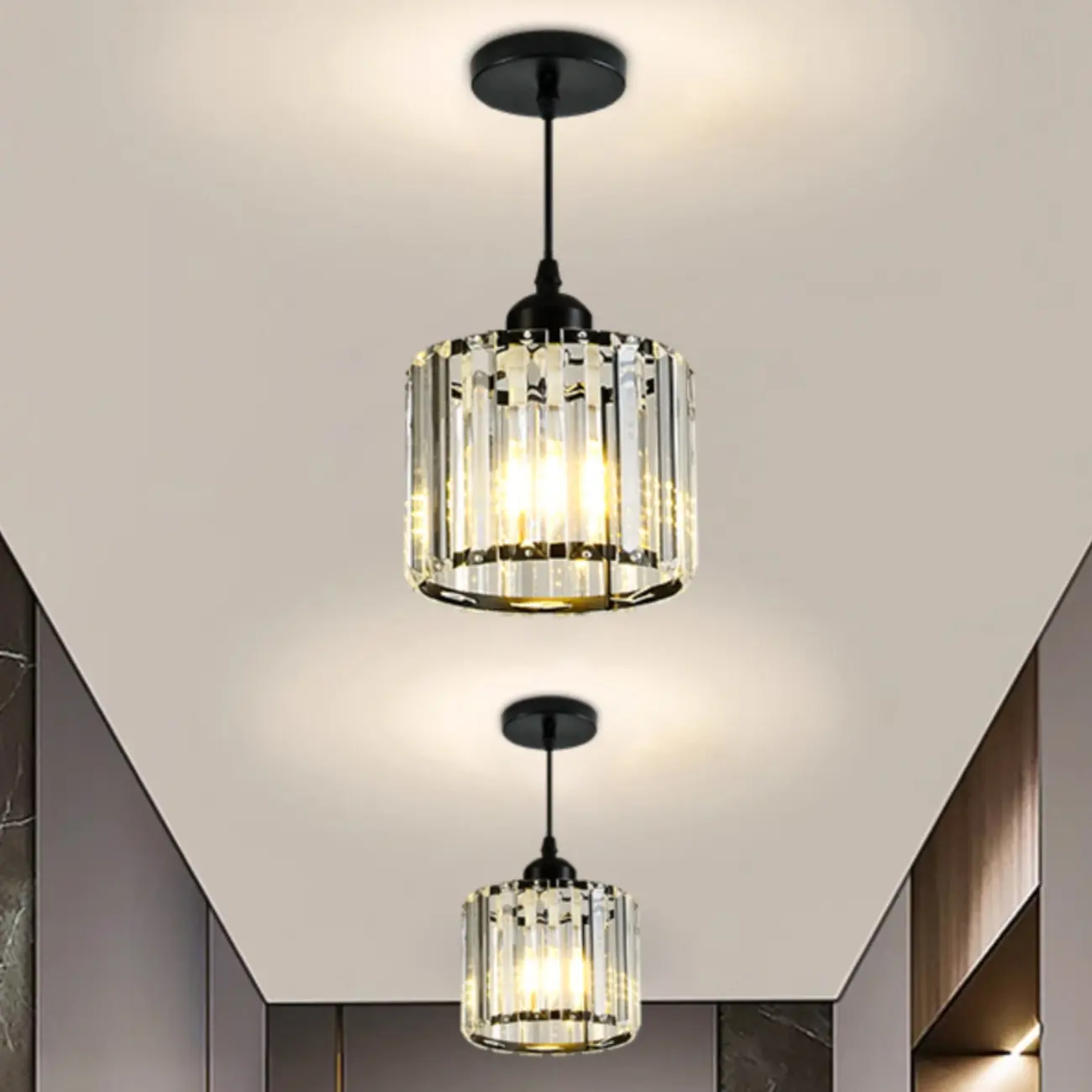  Art Deco Gold Metal Crystal Geometric Pendant Light Image - 1 | homeyfad