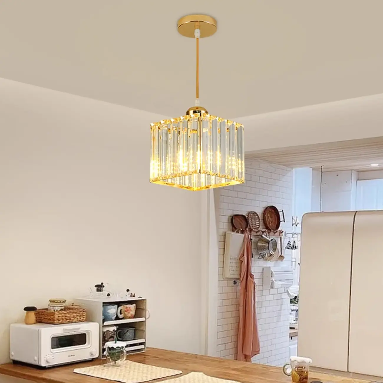  Art Deco Gold Metal Crystal Geometric Pendant Light Image - 6 | homeyfad