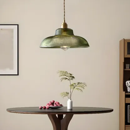 Modern Green Glass Dome Brass Kitchen Pendant Light Image - 1
