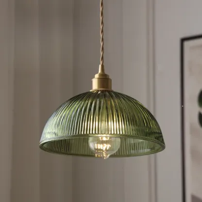 Modern Green Glass Dome Brass Kitchen Pendant Light Image - 5