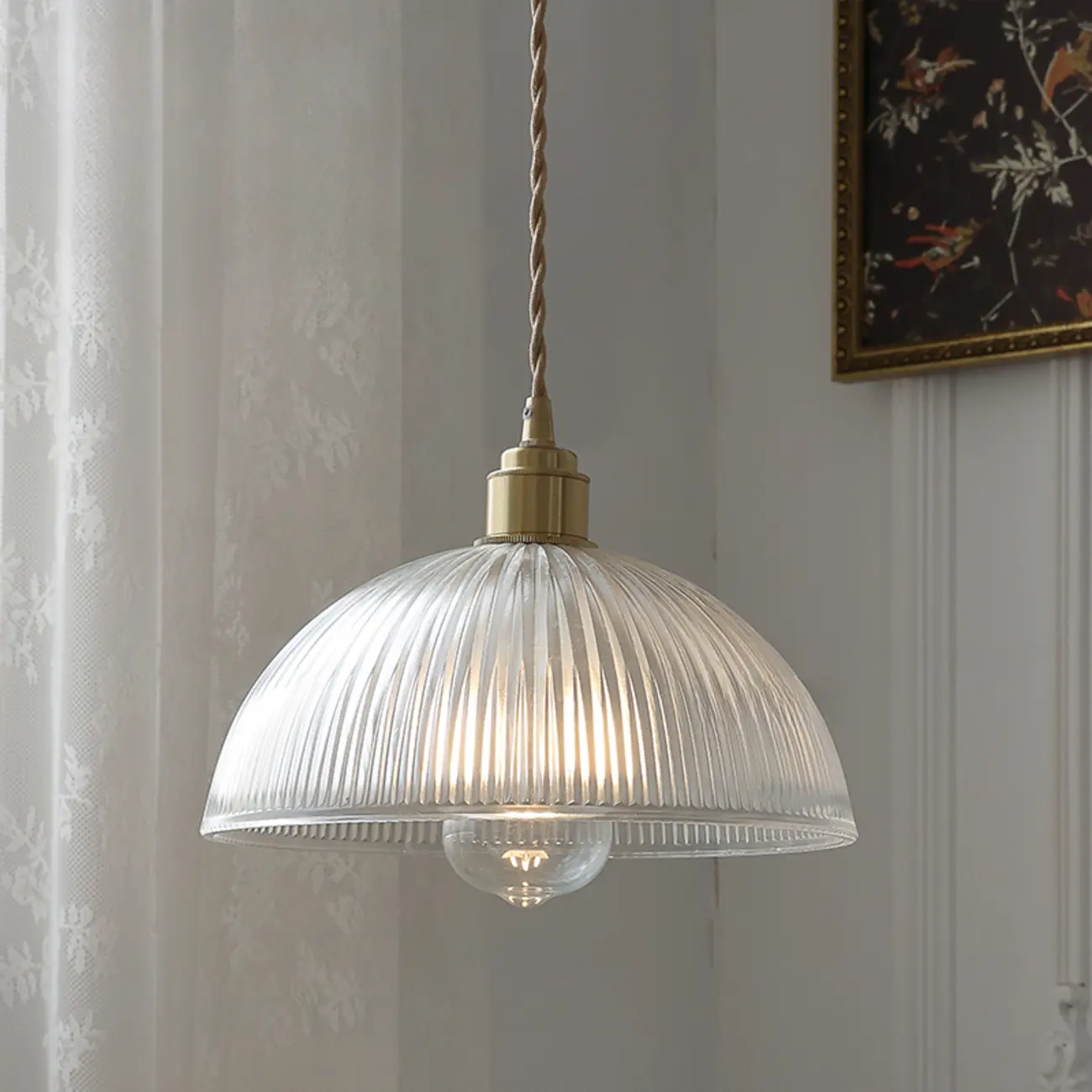 Modern Green Glass Dome Brass Kitchen Pendant Light Image - 10 | homeyfad