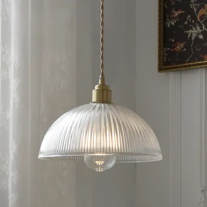 Modern Green Glass Dome Brass Kitchen Pendant Light Image - 10