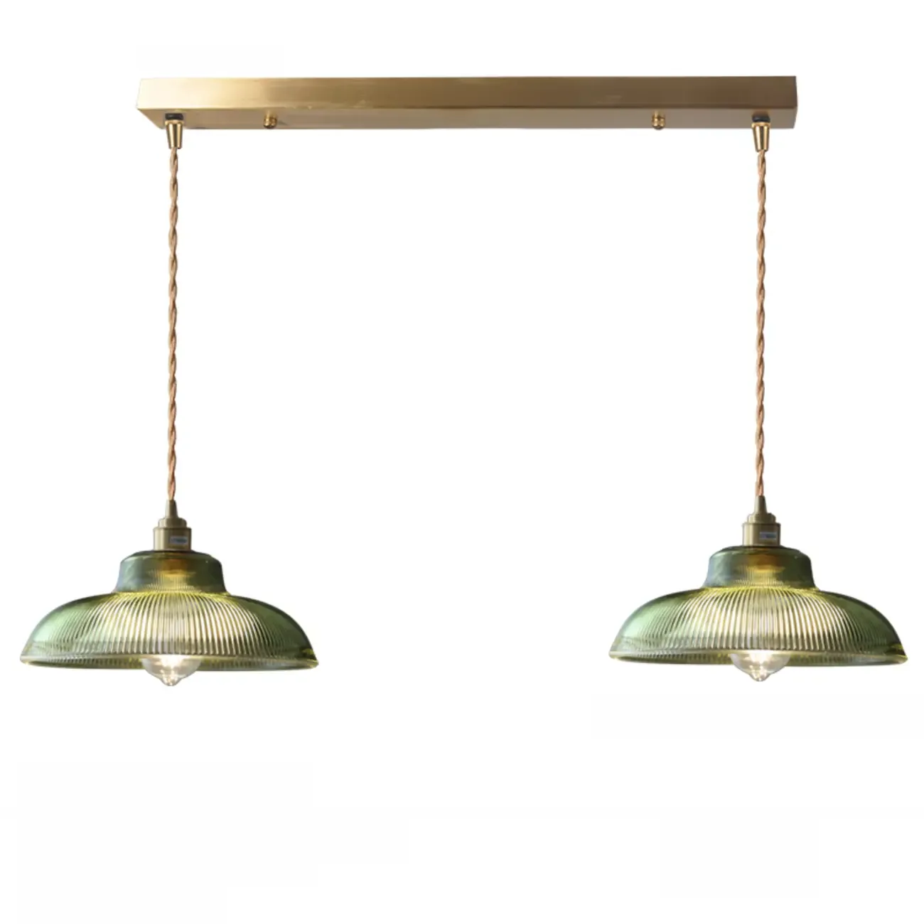 Modern Green Glass Dome Brass Kitchen Pendant Light Image - 11