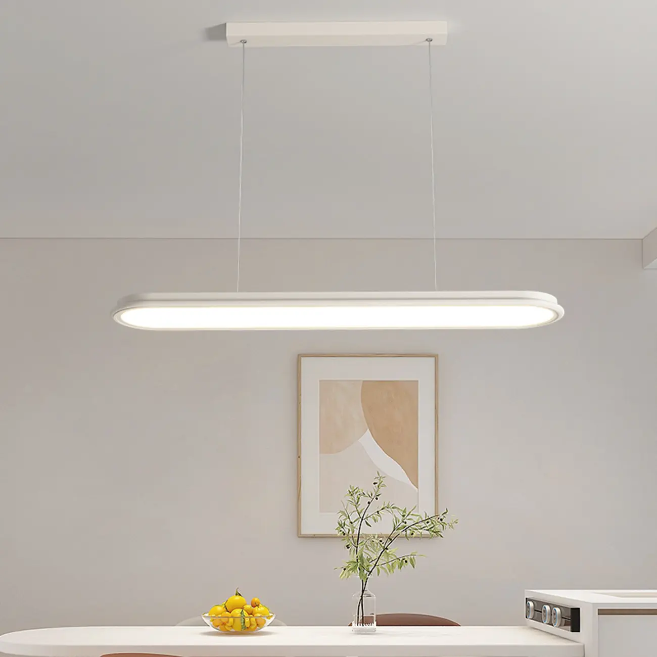 Minimalist White Metal Dimmable LED Island Light for Kitchen Image - 1 | homeyfad