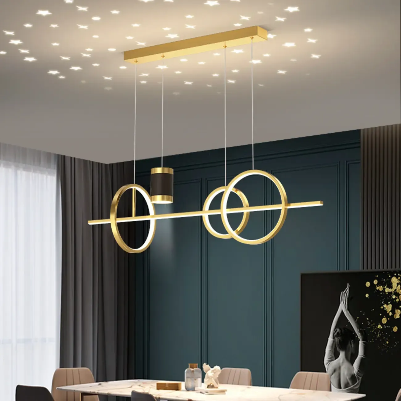 Stylish LED Metal Linear Island Light Adjustable for Dining Area