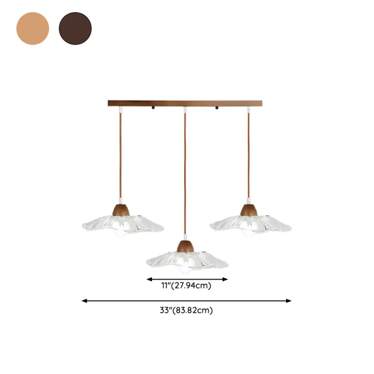 3-Light Modern Glass Wood Island Pendant Light for Kitchen #size