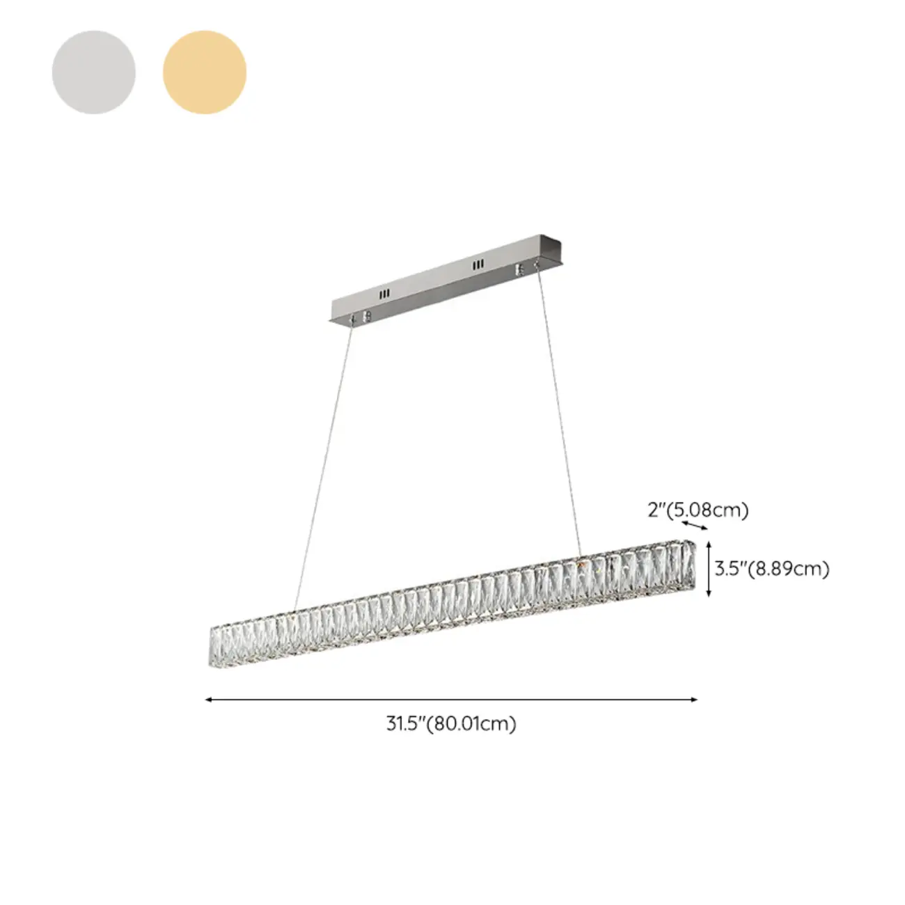 Modern Rectangle Crystal LED Island Light Dimmable for Kitchen #size