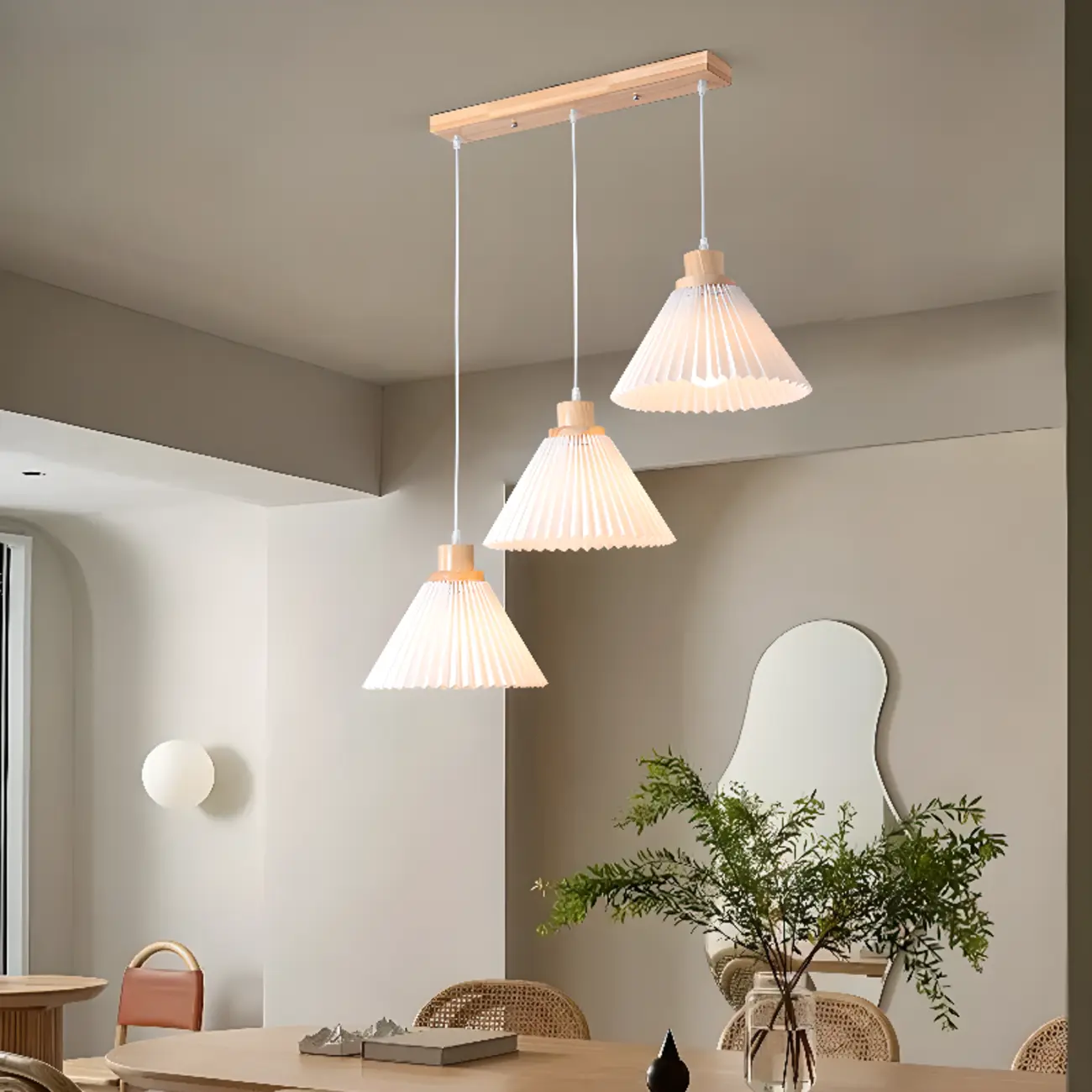Modern 3-Light Wooden Glass Pendant for Kitchen Island | homeyfad