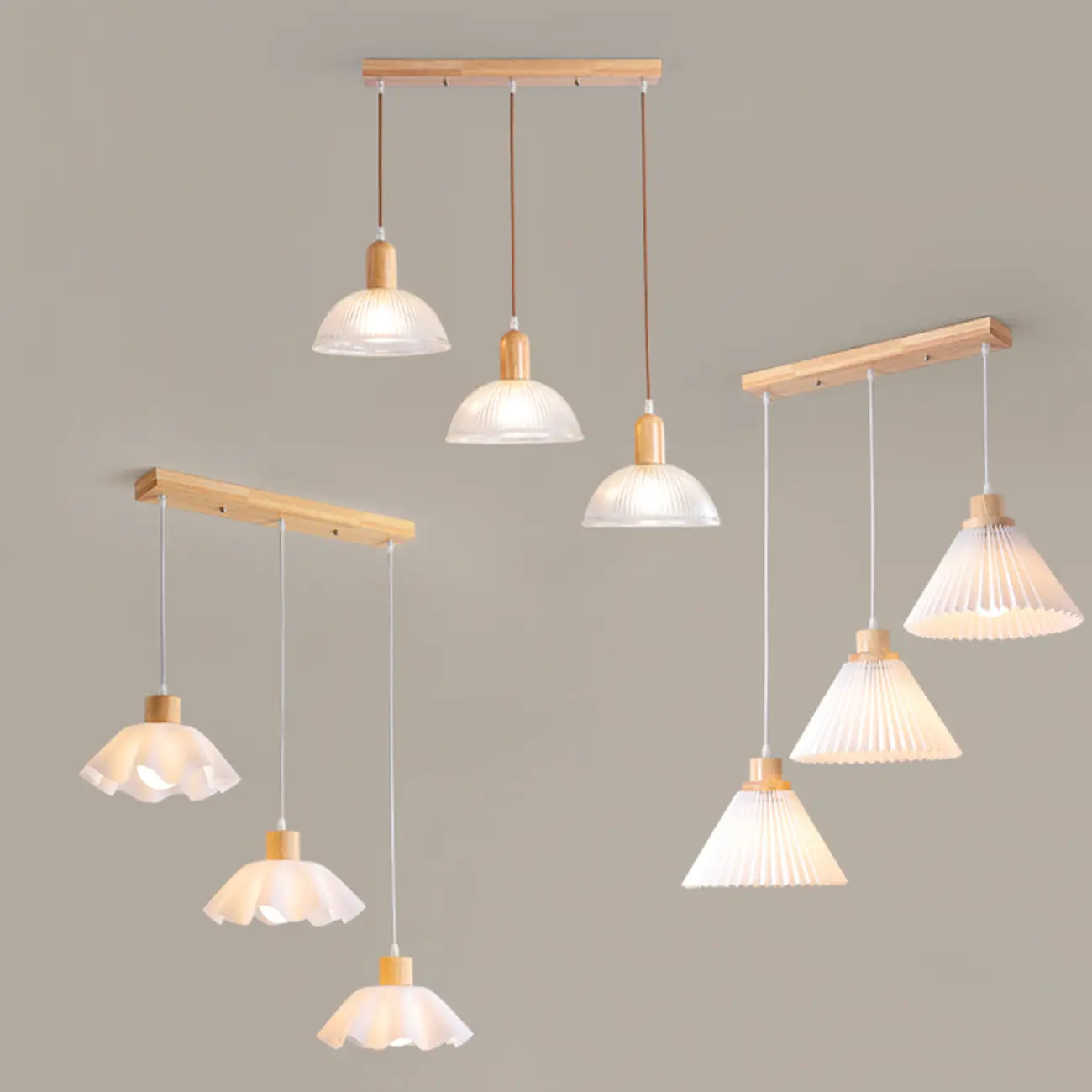 Modern 3-Light Wooden Glass Pendant for Kitchen Island | homeyfad