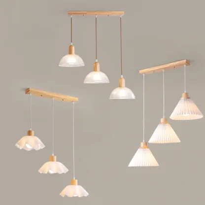 Modern 3-Light Wooden Glass Pendant for Kitchen Island