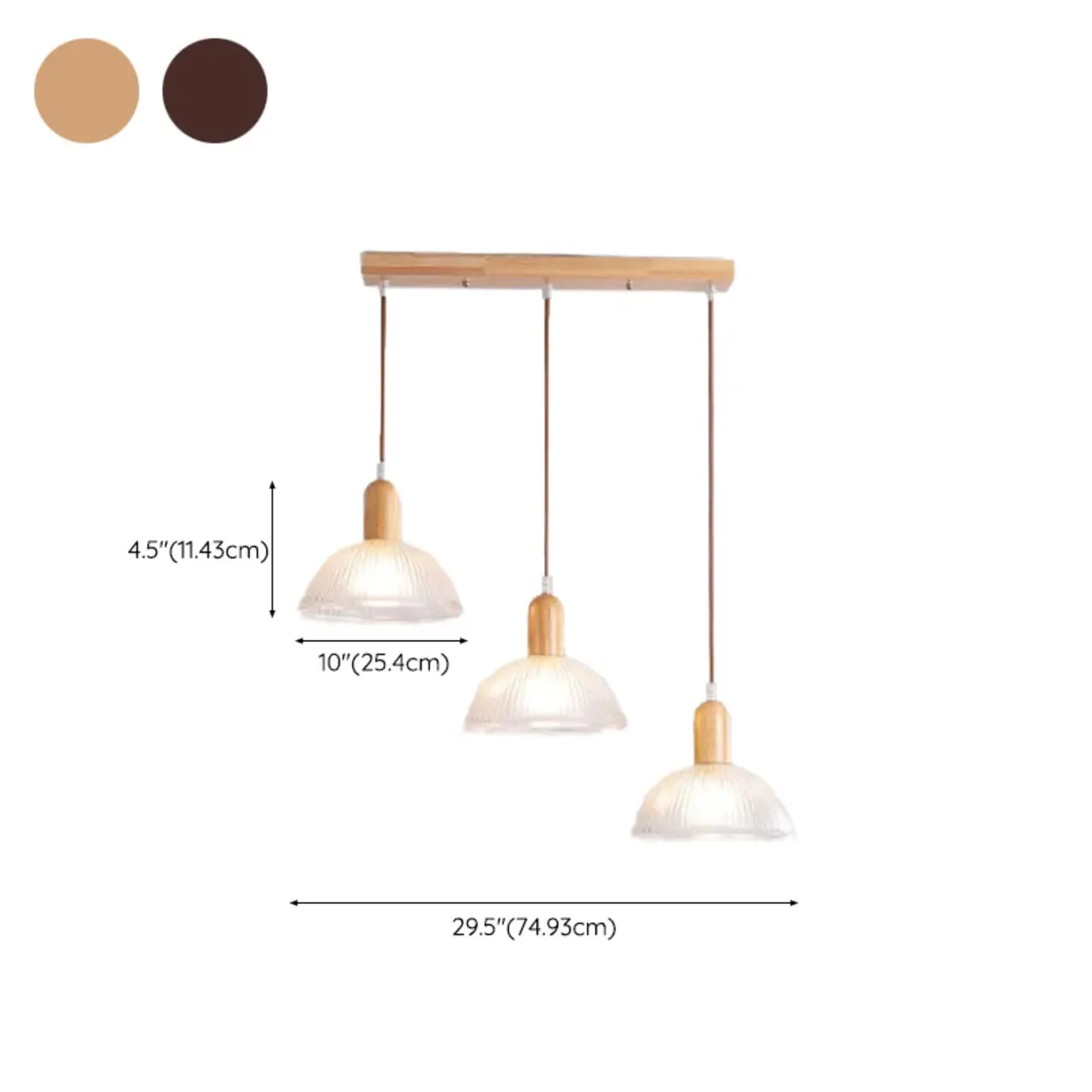 Modern 3-Light Wooden Glass Pendant for Kitchen Island