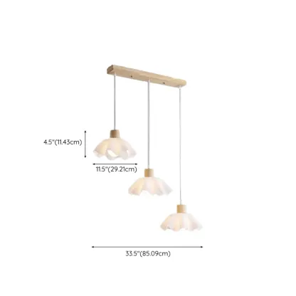 Modern 3-Light Wooden Glass Pendant for Kitchen Island