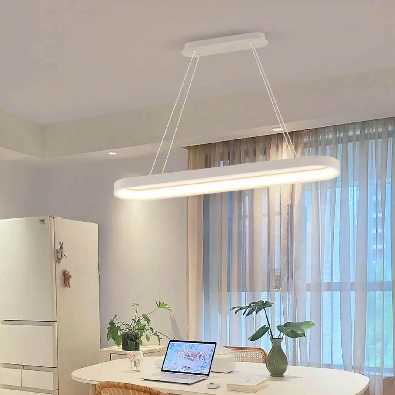 Modern White Rectangular Dimmable LED Island Light for Kitchen Image - 2 | homeyfad