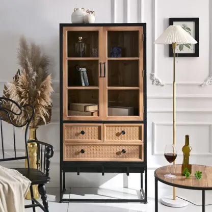 Rustic Multi-Color Wooden Bookcase with Drawers Image - 1