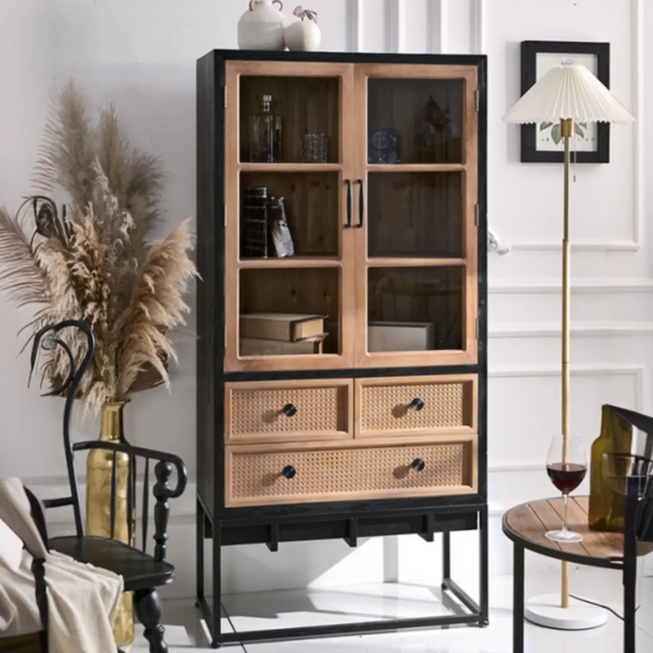 Rustic Multi-Color Wooden Bookcase with Drawers Image - 3 | homeyfad