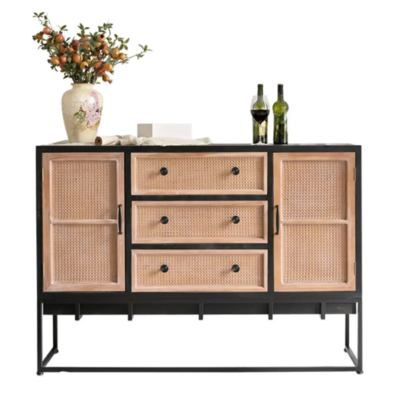 Rustic Multi-Color Wooden Bookcase with Drawers Image - 5