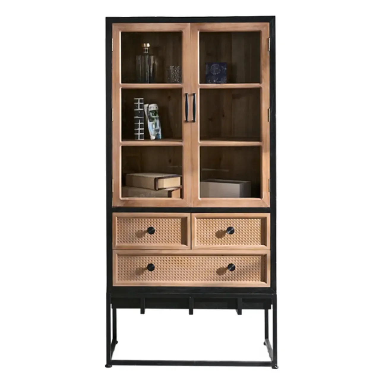 Rustic Multi-Color Wooden Bookcase with Drawers Image - 6