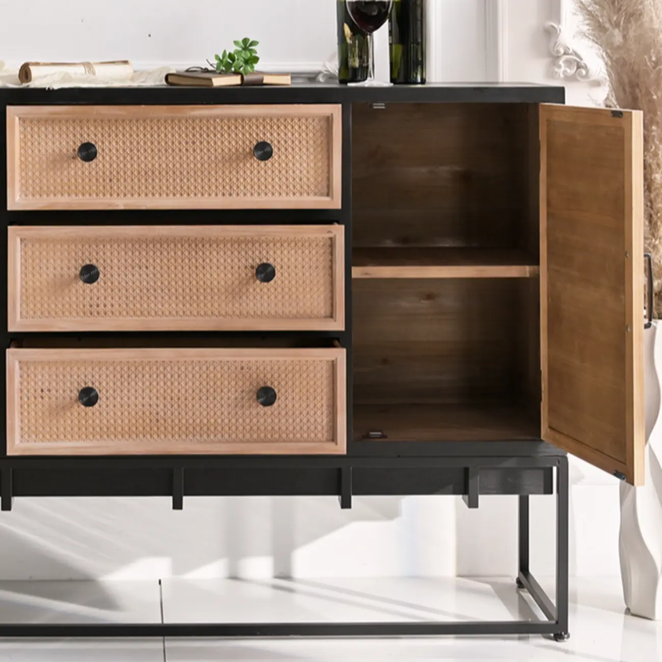 Rustic Multi-Color Wooden Bookcase with Drawers Image - 9 | homeyfad