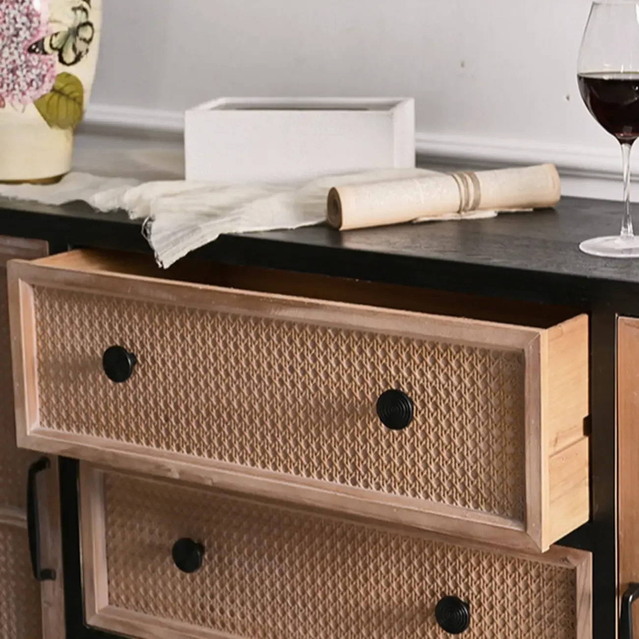 Rustic Multi-Color Wooden Bookcase with Drawers Image - 10