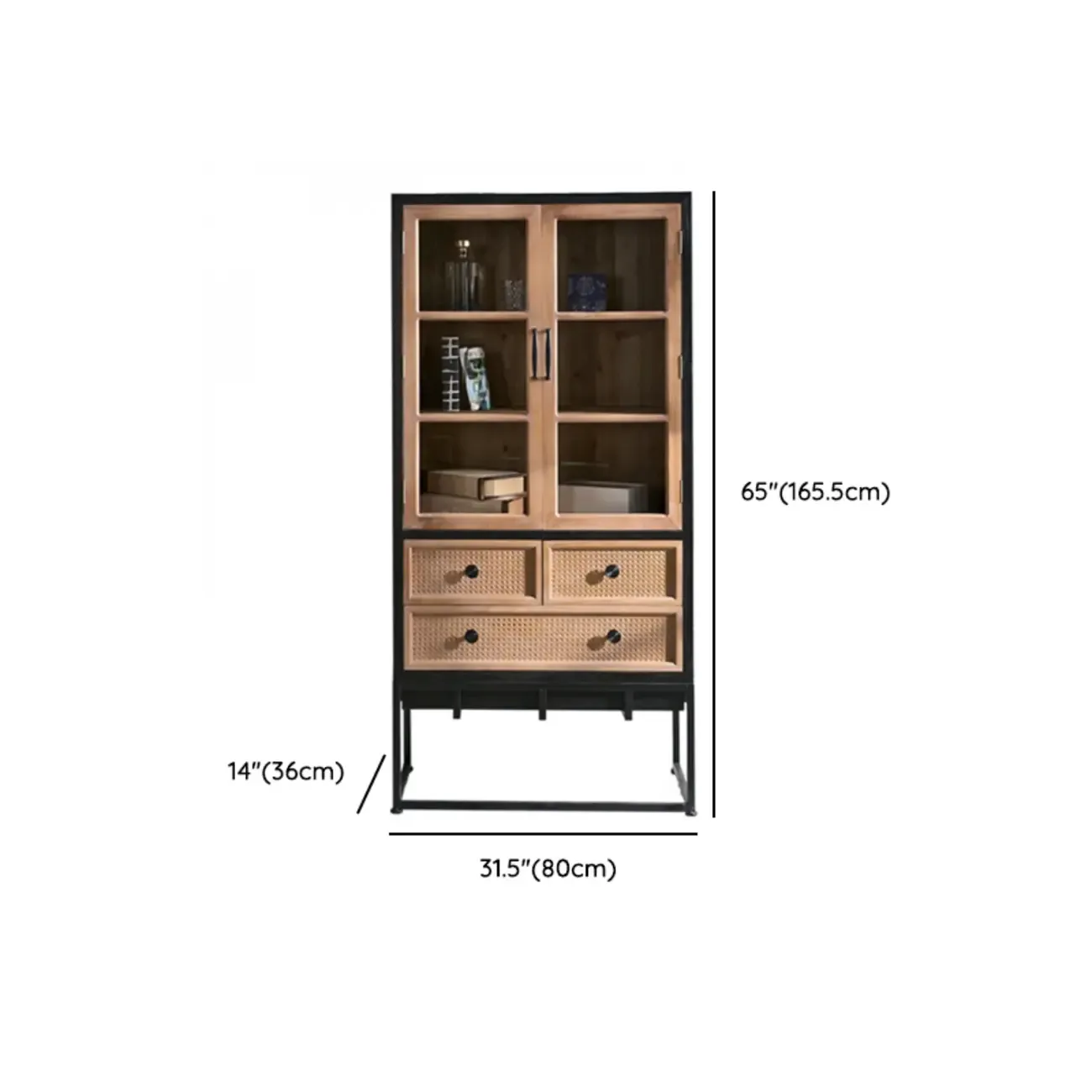 Rustic Multi-Color Wooden Bookcase with Drawers #size