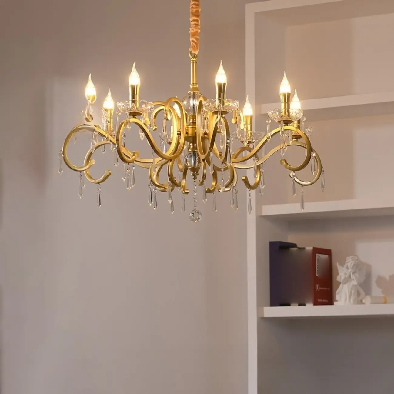 Elegant Gold Metal Crystal Candelabra Adjustable Chandelier Image - 3