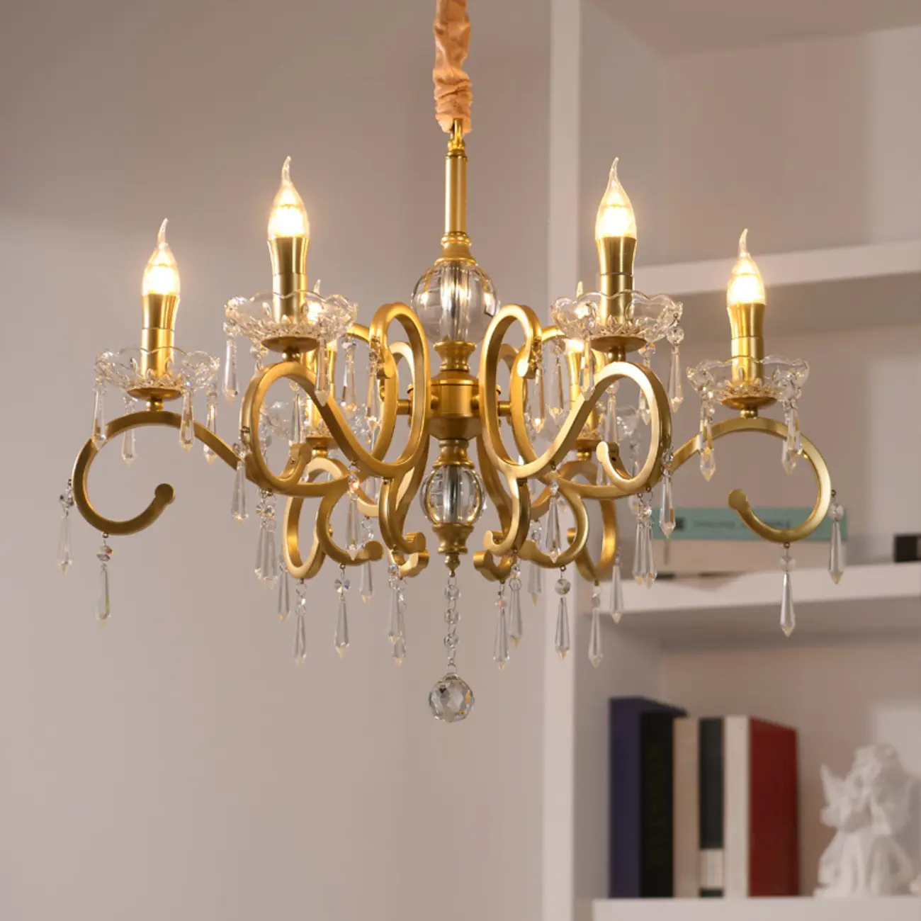 Elegant Gold Metal Crystal Candelabra Adjustable Chandelier Image - 1 | homeyfad