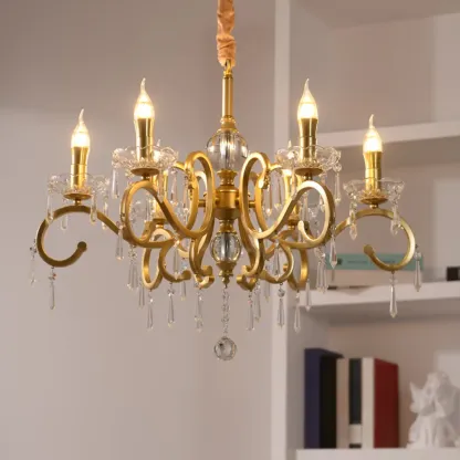 Elegant Gold Metal Crystal Candelabra Adjustable Chandelier Image - 1