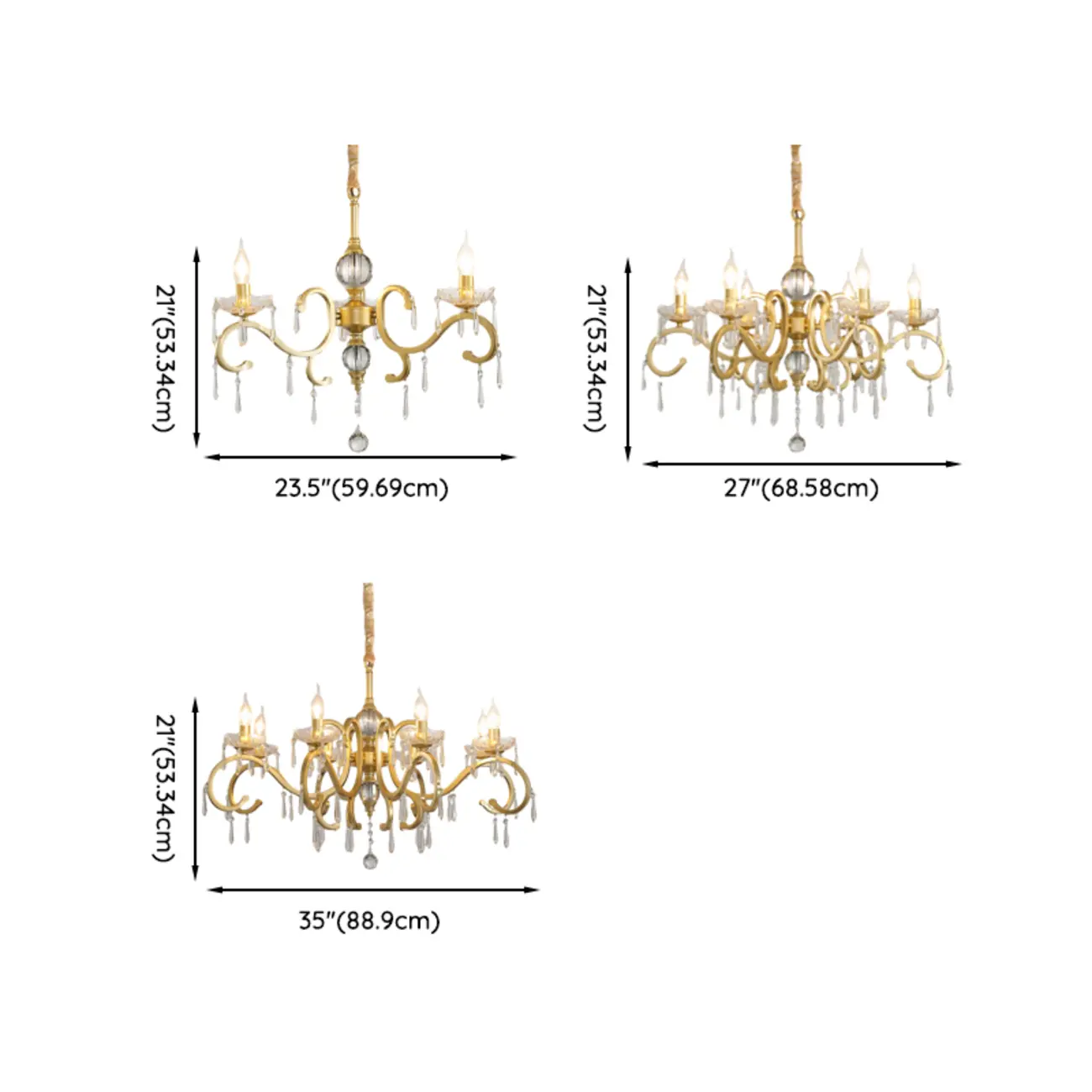 Elegant Gold Metal Crystal Candelabra Adjustable Chandelier Image - 5 | homeyfad