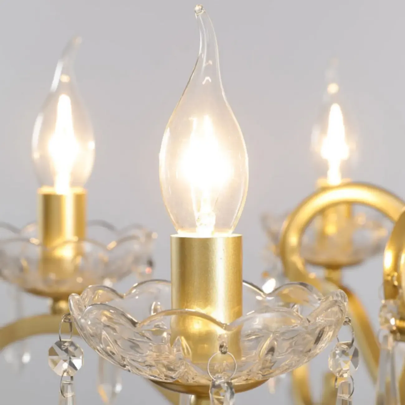 Elegant Gold Metal Crystal Candelabra Adjustable Chandelier Image - 6