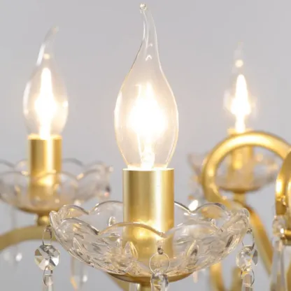 Elegant Gold Metal Crystal Candelabra Adjustable Chandelier Image - 6