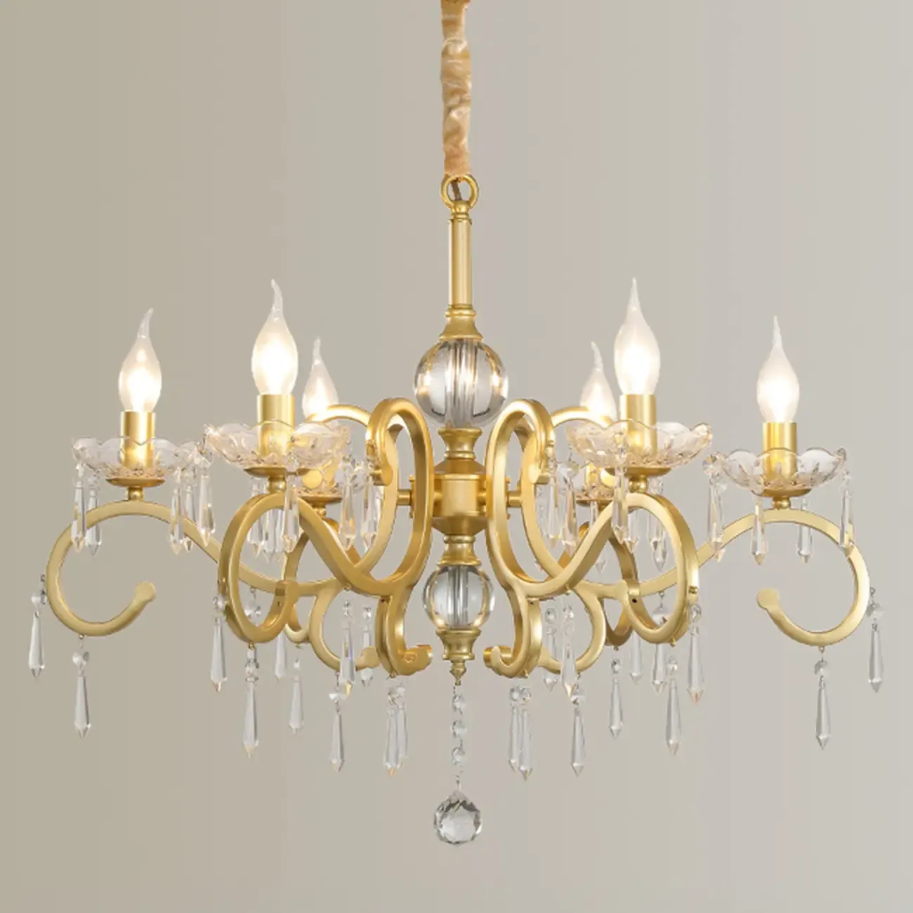 Elegant Gold Metal Crystal Candelabra Adjustable Chandelier Image - 11